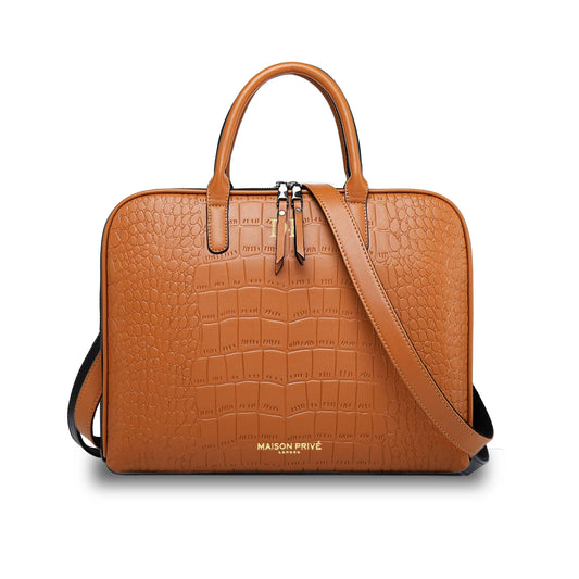 TRAVEL BAG IN TAN CROC LEATHER