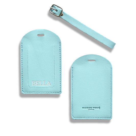LUGGAGE TAG IN BABY BLUE SAFFIANO LEATHER