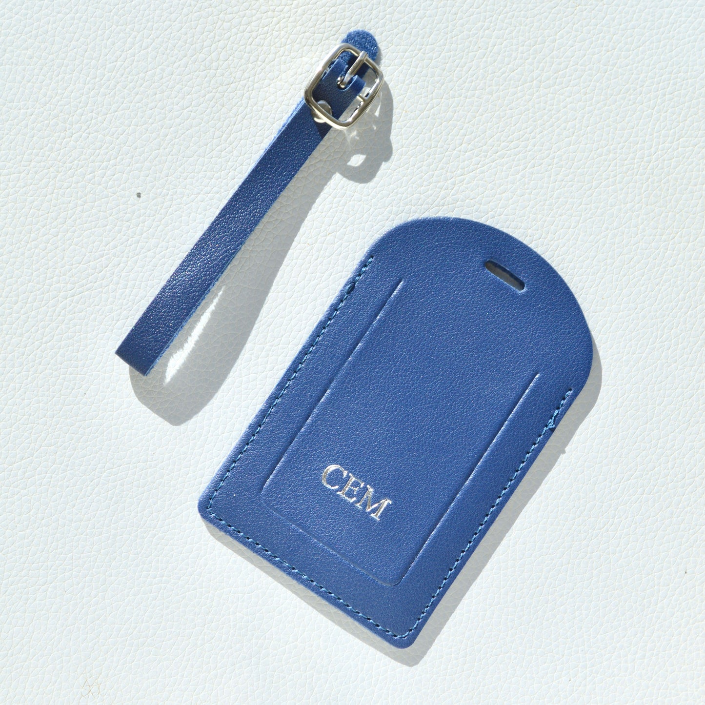 LUGGAGE TAG IN BLUE SAFFIANO LEATHER