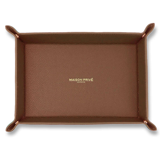 SIDE TRAY IN TAN SAFFIANO LEATHER