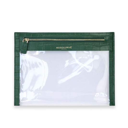 COSMETIC BAG IN GREEN CROC LEATHER