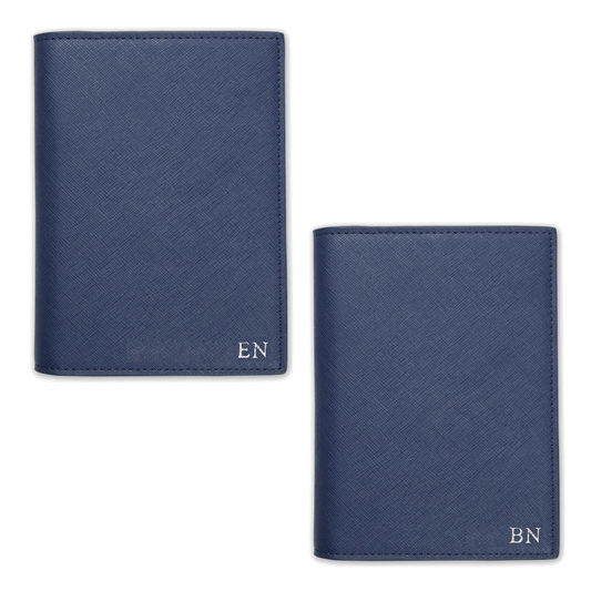 HIS & HERS PASSPORT COVER BUNDLE IN BLUE SAFFIANO LEATHER