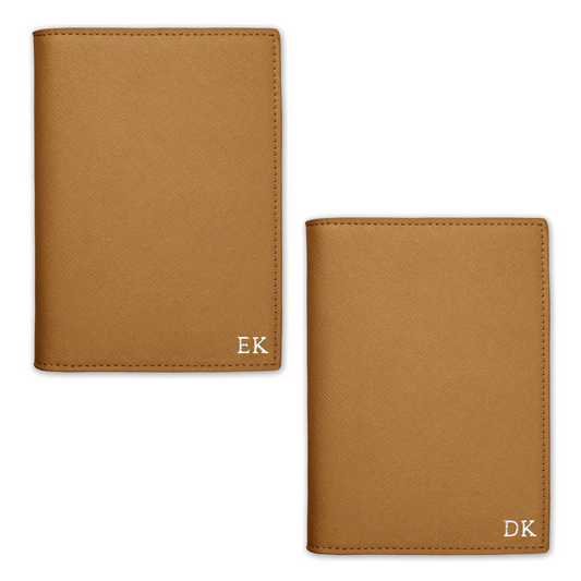 HIS & HERS PASSPORT COVER BUNDLE IN TAN SAFFIANO LEATHER
