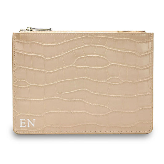 CLUTCH IN NUDE CROC LEATHER