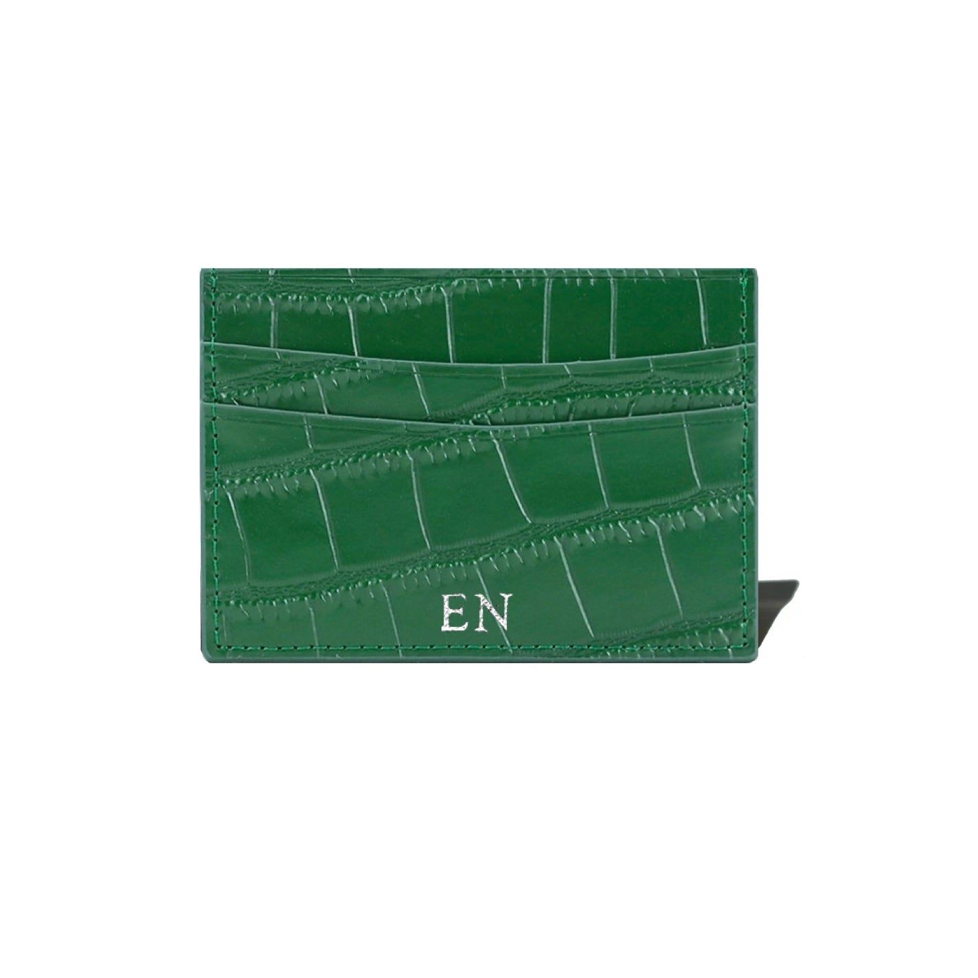 CARD HOLDER IN GREEN CROC LEATHER